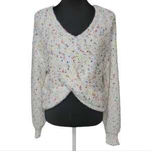 SHEIN confetti popcorn v-neck criss-cross cropped sweater Size M